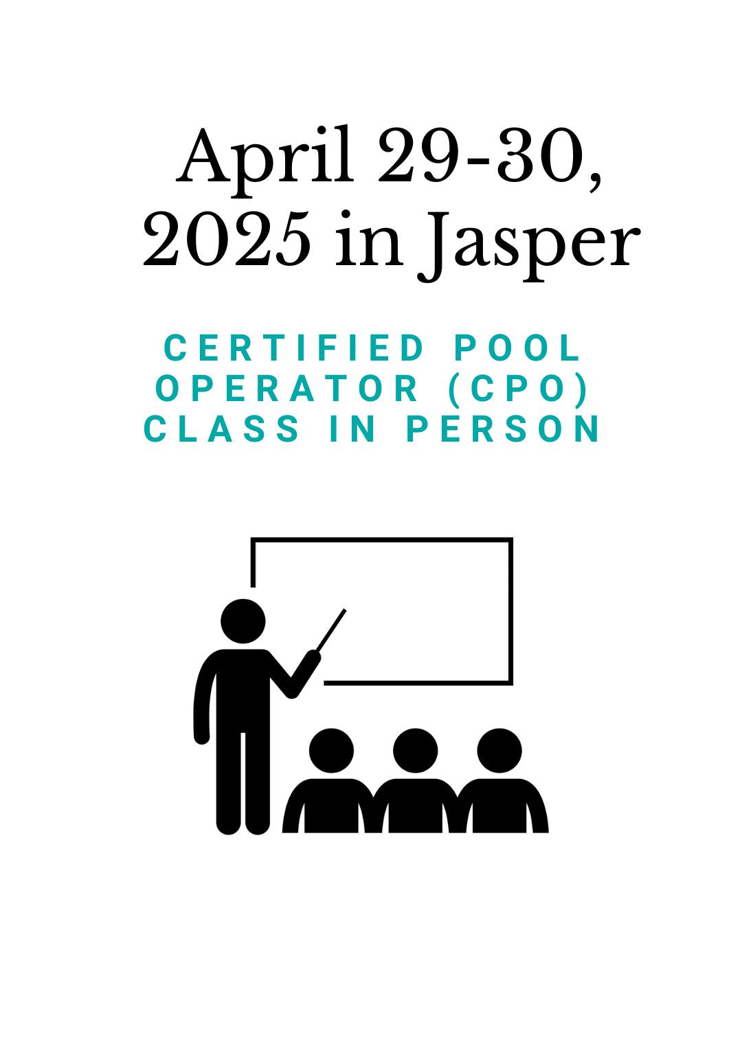 April 29-30, 2025 PHTA Certified Pool Operator (CPO) class in Jasper, AB