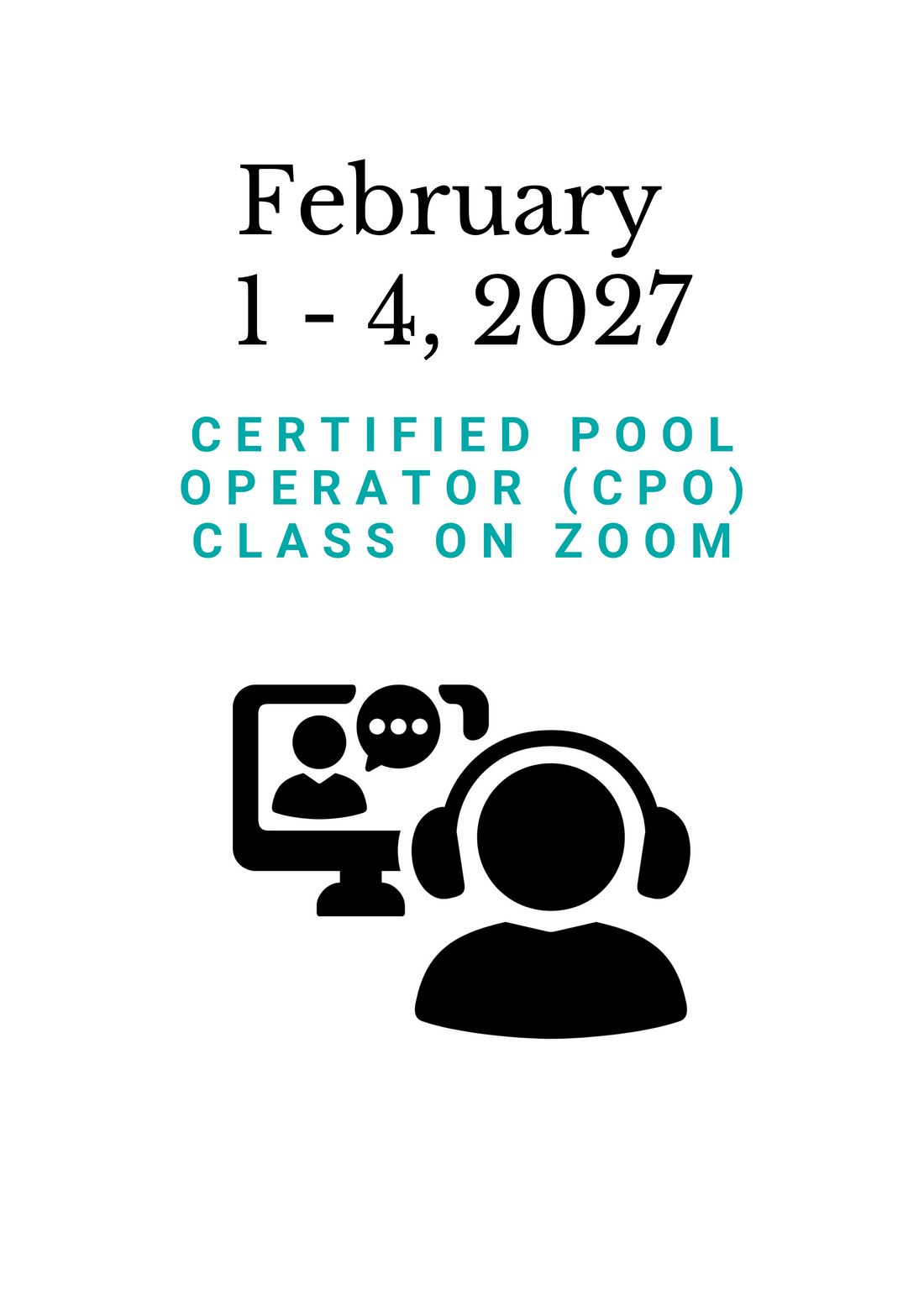 February 1-4, 2027 PHTA Certified Pool Operator (CPO) class on Zoom